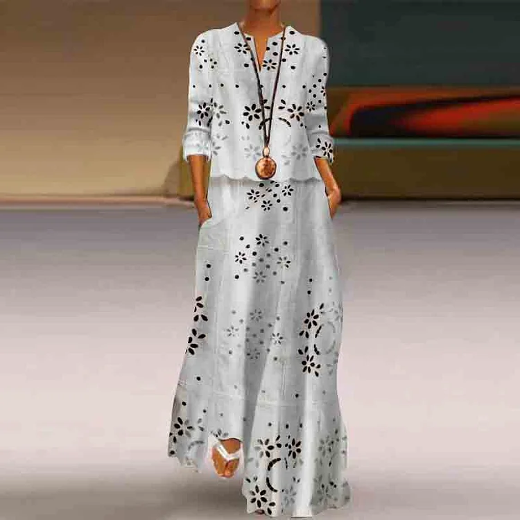 Classy Floral Lace Embroidered Flowy Maxi Dress