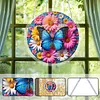 (18.5cm)DIY Acrylic Jigsaw Puzzle Window Hanging with Hanging Chain DIY Stained Glass Decoration Round Window Puzzle Decor for DIY Craft Project (Flower Butterfly)