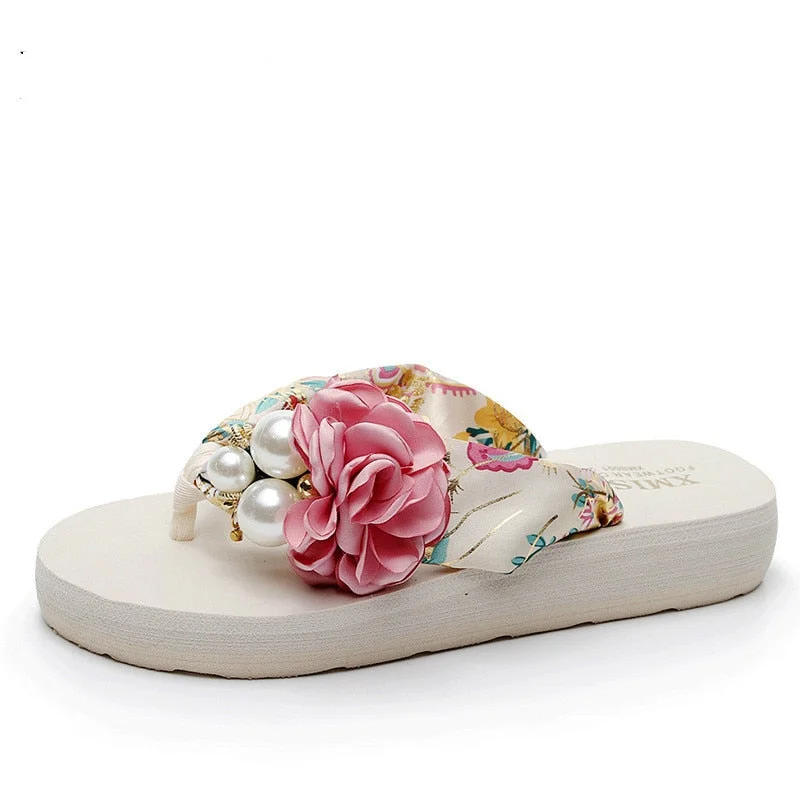 3cm High Heel Women's Beach Slippers for Women In Summer with Thick Heeled Sandals Flower Wedge Slippers  Women  house shoes