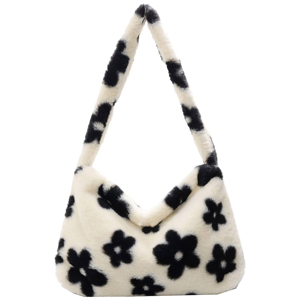 

Animal Pattern Shoulder Underarm Bag Plush Top-handle Handbag, Black, 501 Original