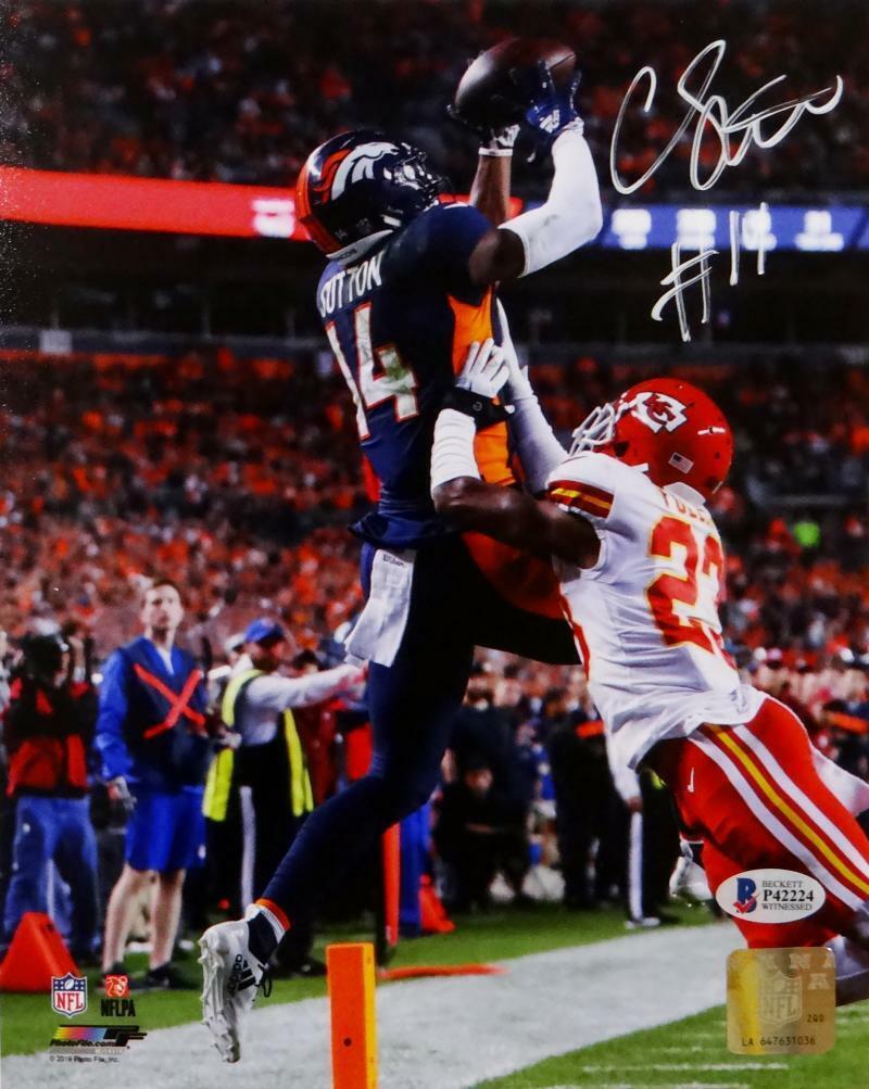 Courtland Sutton Signed Denver Broncos 8x10 Catching PF Photo Poster painting- Beckett Auth