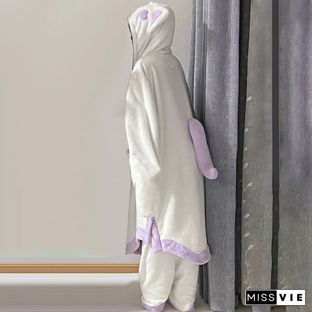 Cartoon Ghost Cat Plush Hooded Pajamas Set