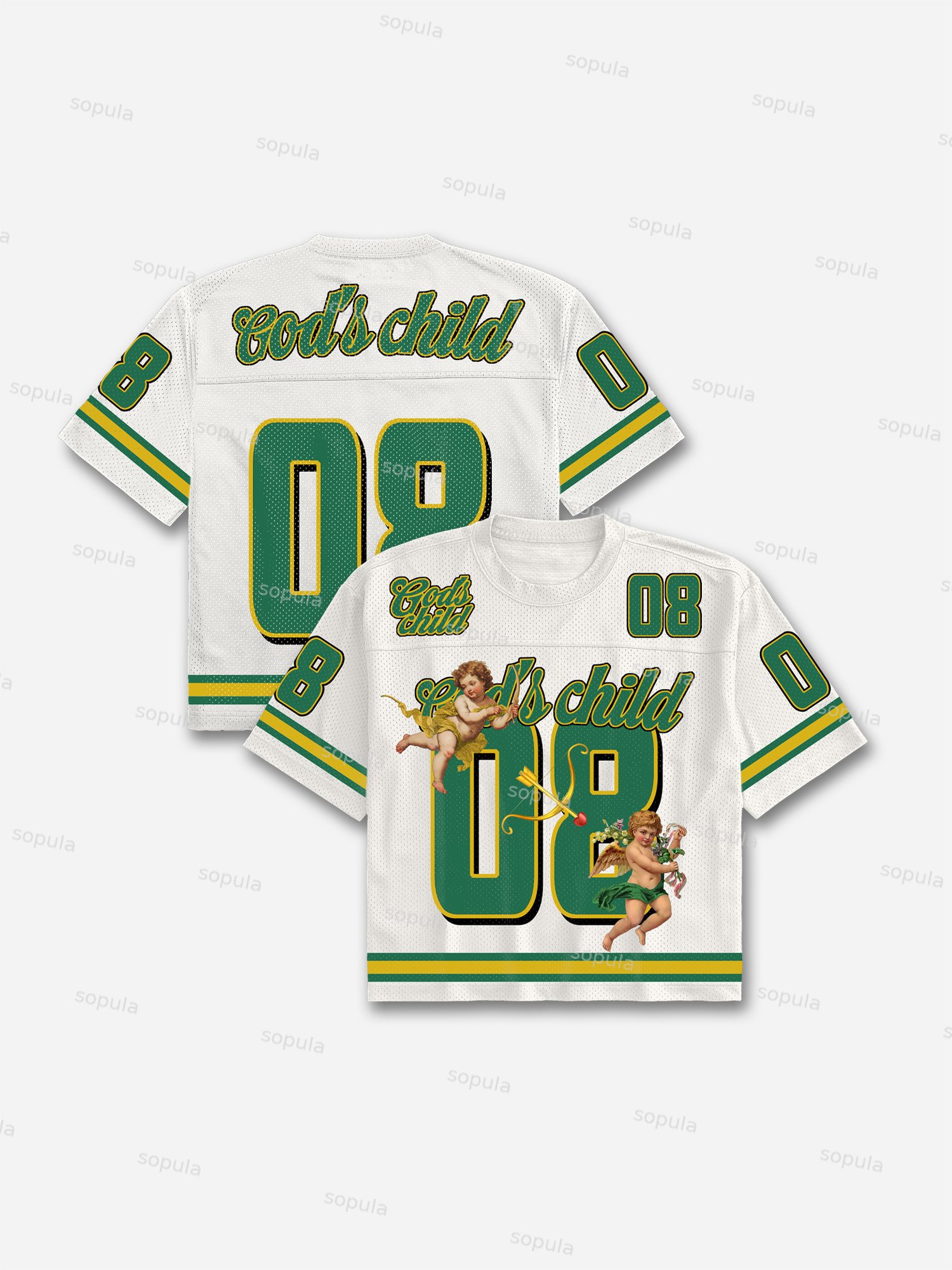 God's Child Angel No.08 Print Blokecore Mesh Football Jersey T-shirt - SOPULA