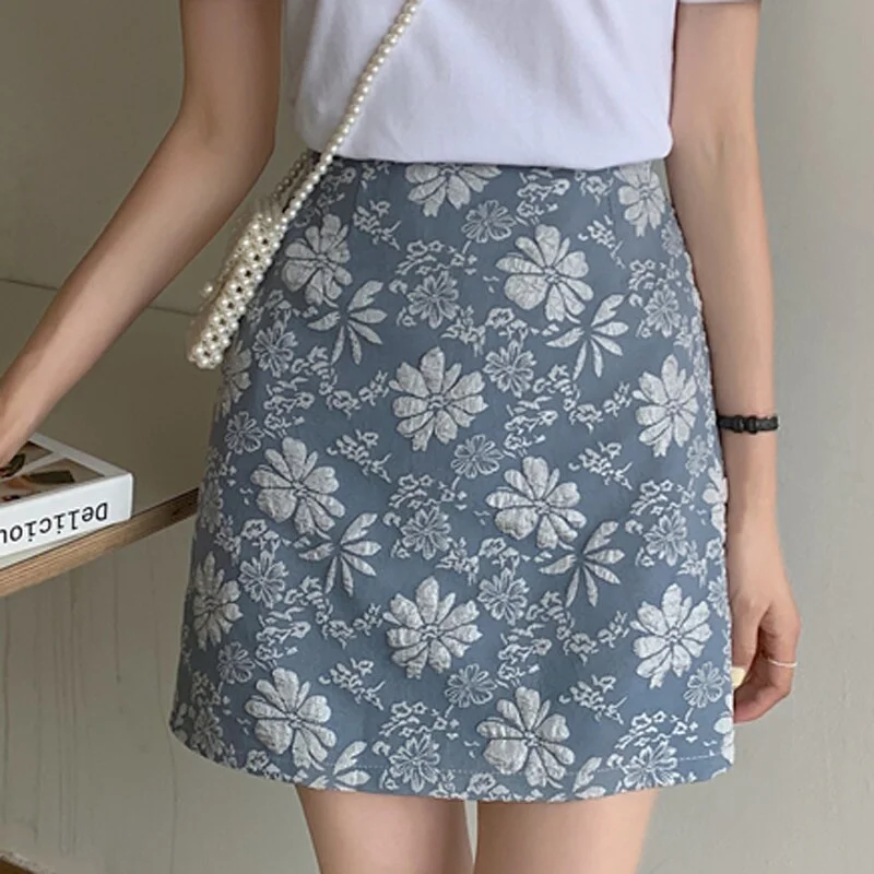 Jangj Alien Kitty New 2021 Summer Short Skirts High Waist Female Midi Pencil Outing Loose Solid Women Floral Office Lady Elegant