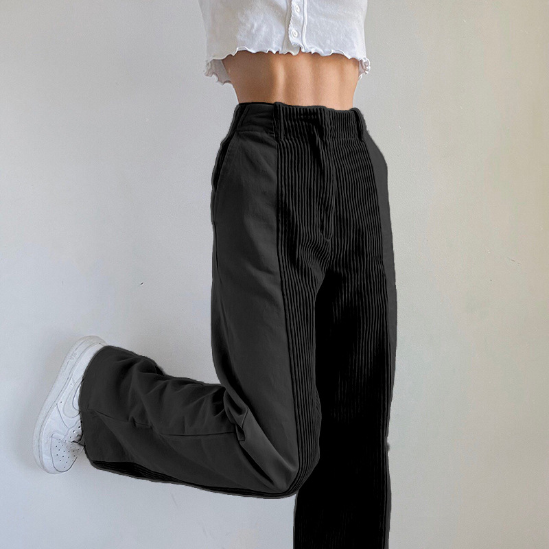 Women's Straight Leg Pants, Loose Color Matching Casual Pants, Slightly Flared Solid Color Light Core Velvet Pants, Children's