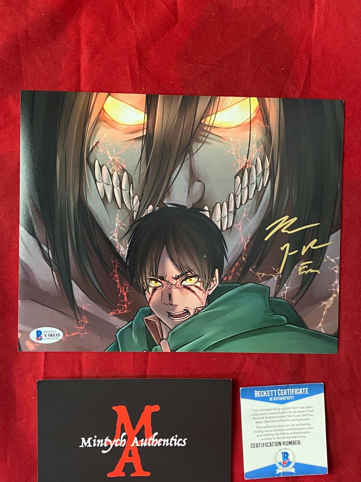 BRYCE PAPENBROOK SIGNED 8x10 Photo Poster painting! ATTACK ON TITAN! EREN! BECKETT COA! ANIME!