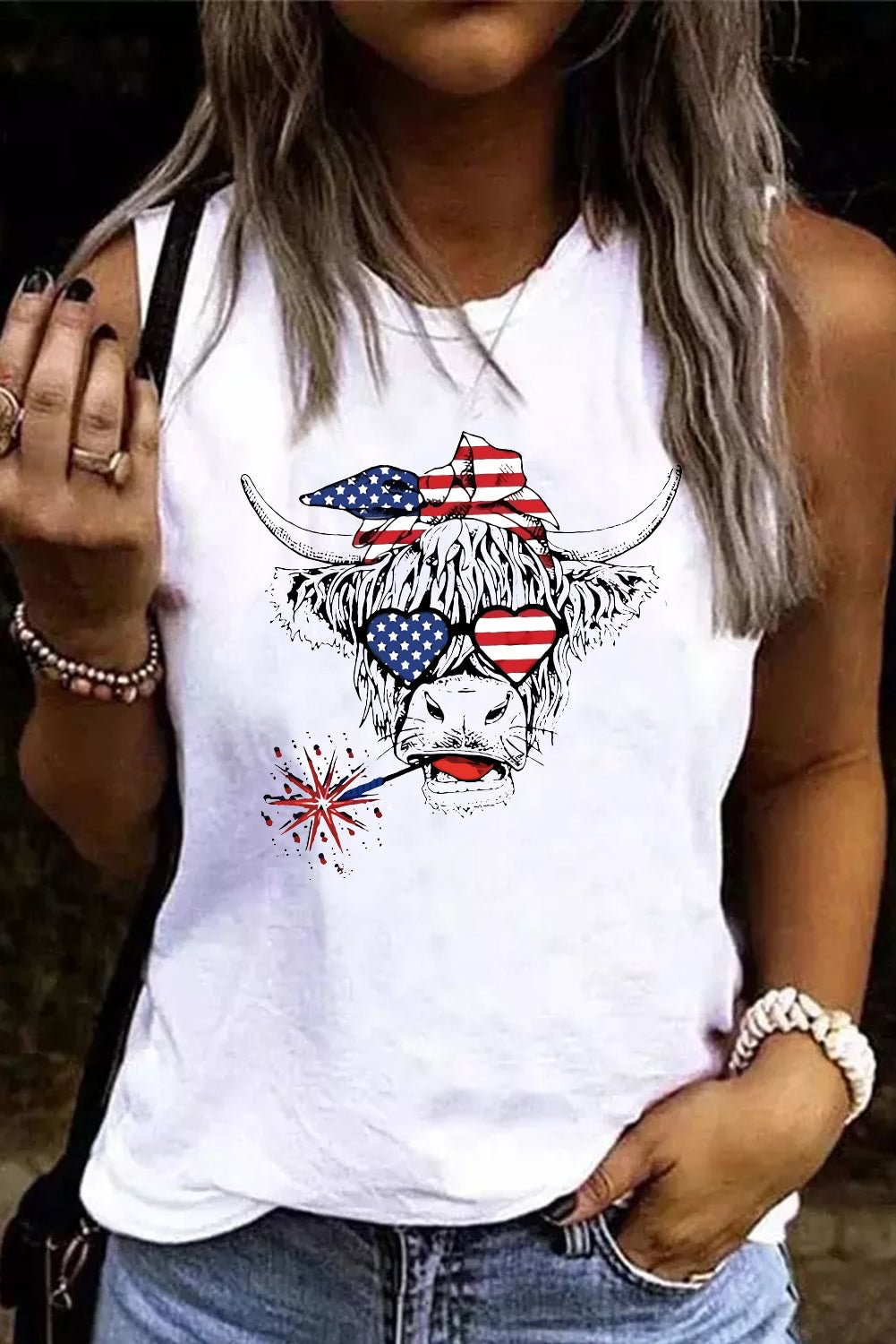 American Flag Independence Day Cow Yak Tank Top