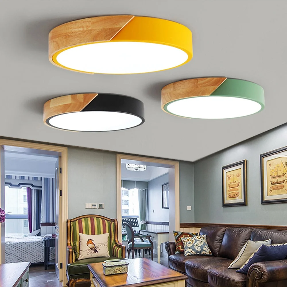Nordic Wood led Ceiling Lights Modern Colorful Bedroom Ceiling Lamps ...