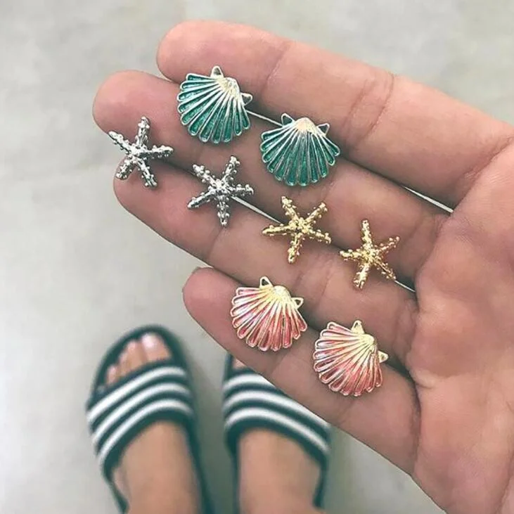 Women plus size clothing Wholesale Cheap Jewelry Simple Vintage Classic Bohemia Alloy Colorful 4 Pieces Shell Earrings-Nordswear