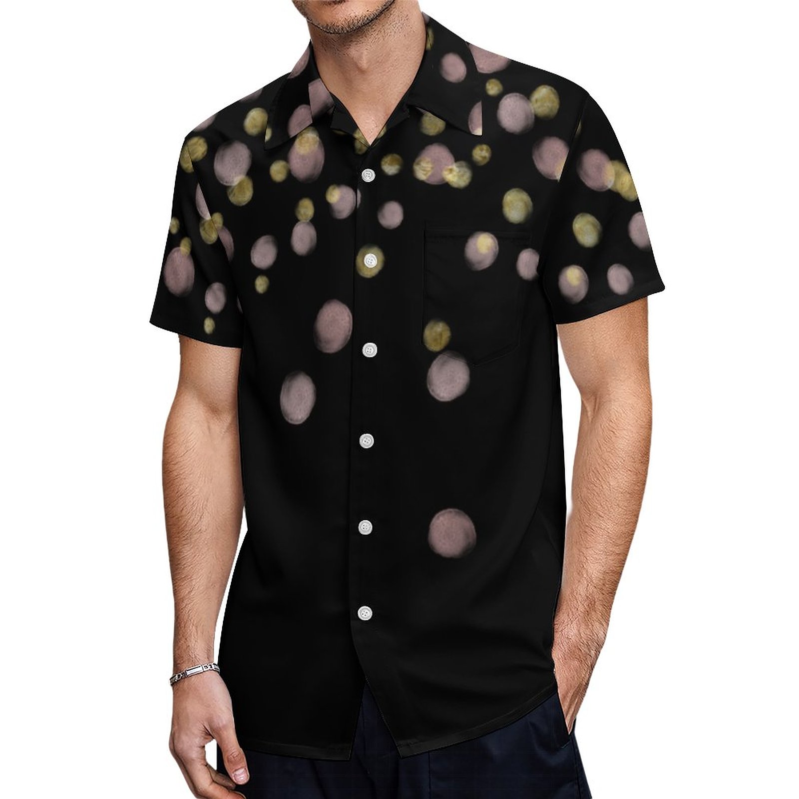 Blush Gold Overlay Confetti Black Hawaiian Shirt Mens Button Down Plus Size Tropical Hawaii Beach Shirts