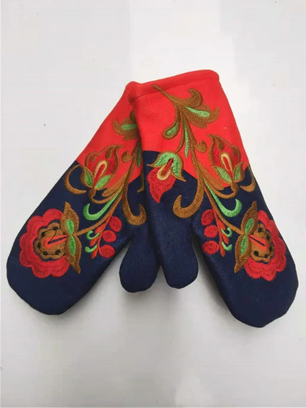 Casual Keep Warm Floral Embroidered Mittens