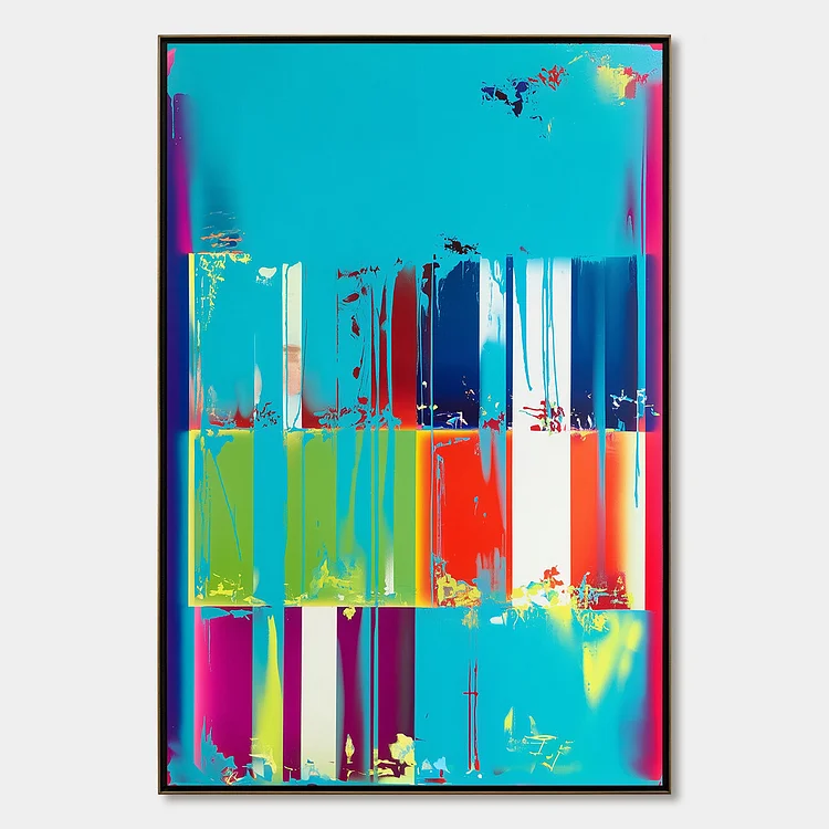 PIXELATED PARADISE: Vibrant Abstract Glitch Art Oil Painting（Canvas painting）