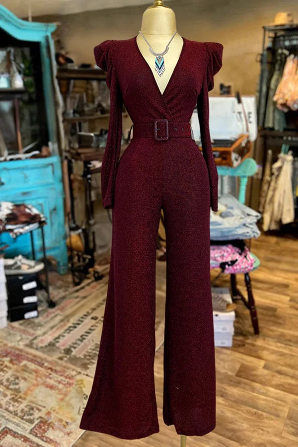 Elegant V-Neck Bubble Sleeve Jumpsuit-0520
