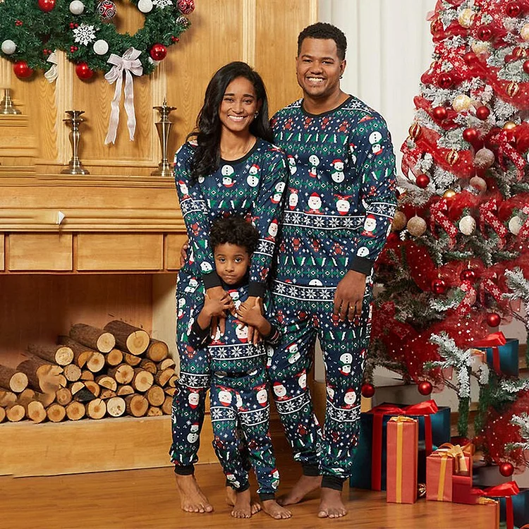 Snowman Stripe Printed Christmas Family Pajama Sets