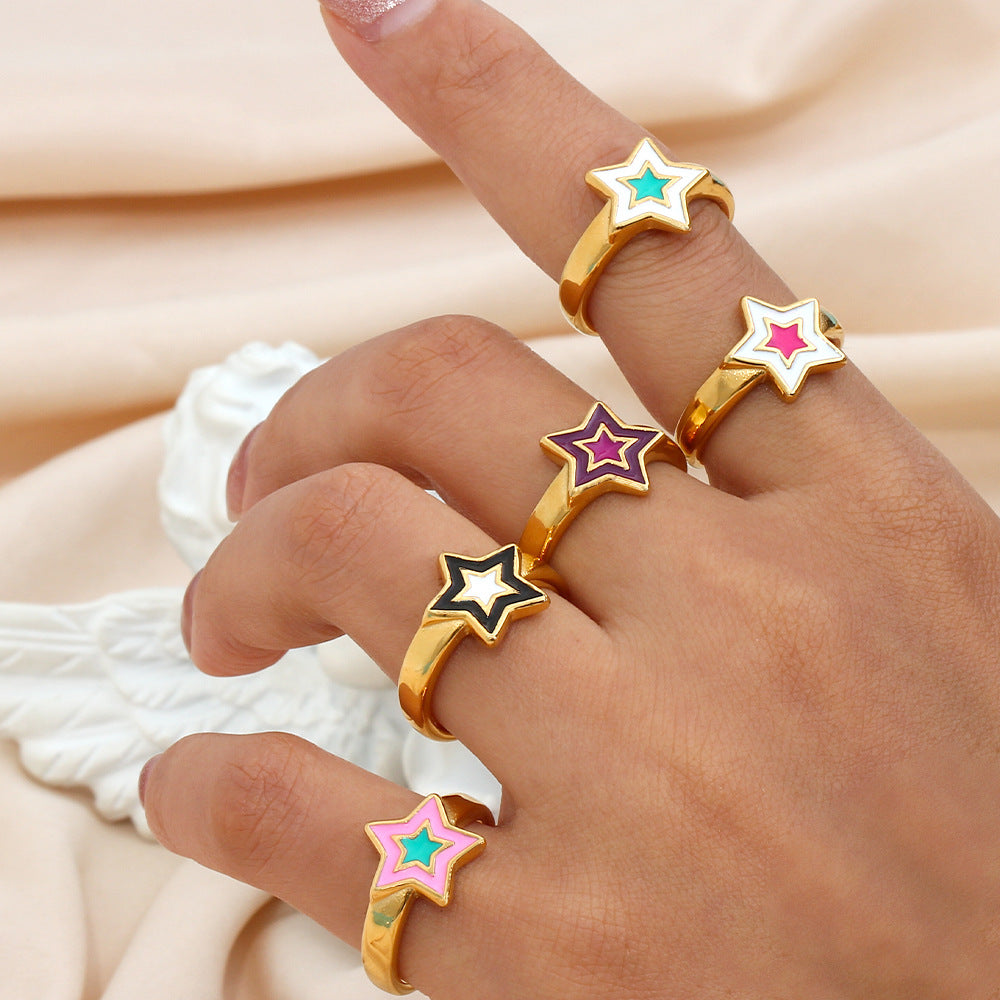 Women Geometric Stainless Steel 18K Gold Plated Rings