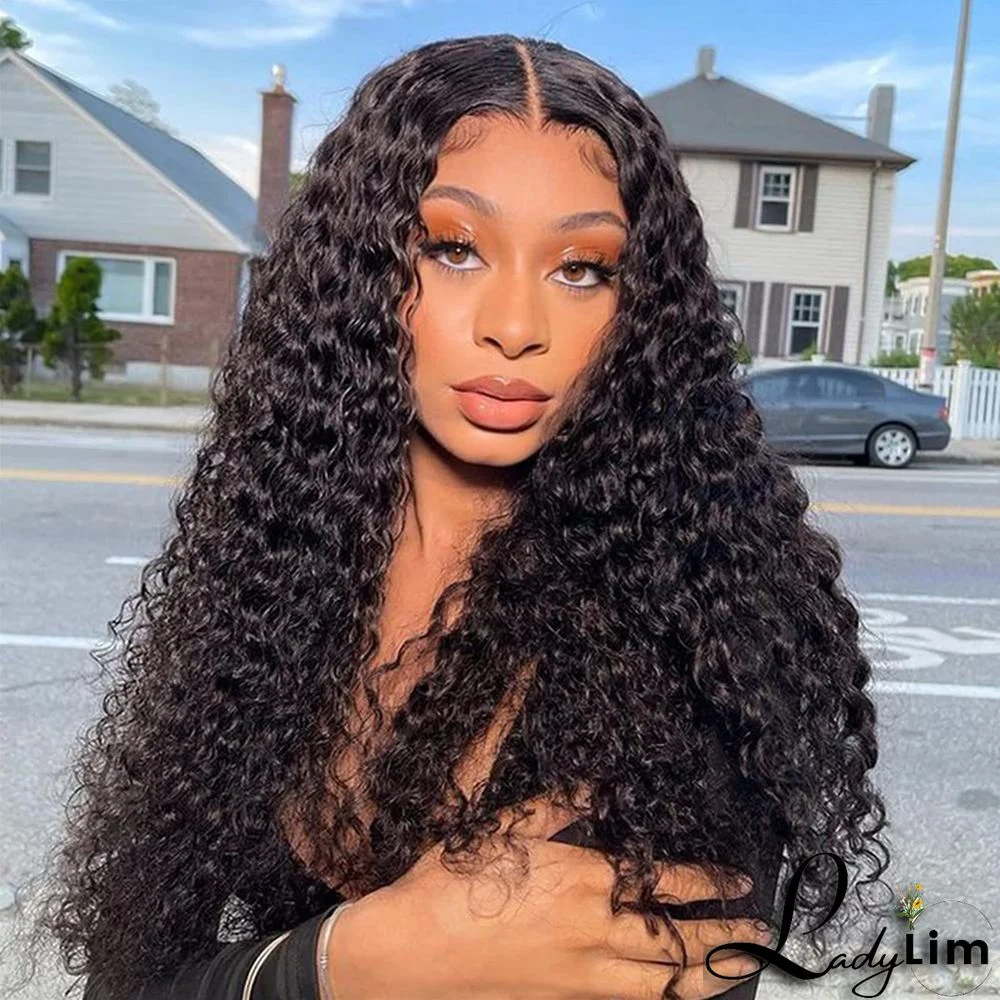 Black Fashion Casual Lace Water Deep Wave Lace Closure Wigs Middle Part Wet and Wavy Wigs