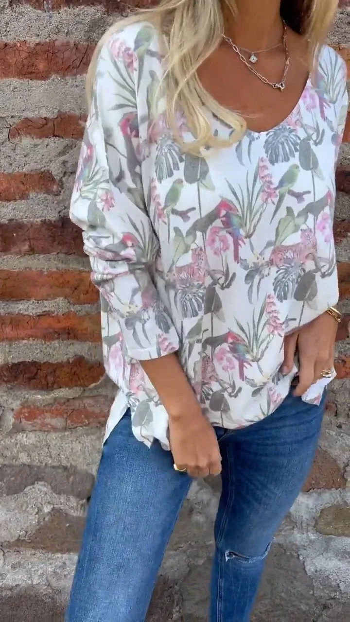 V-neck Printed Loose Top