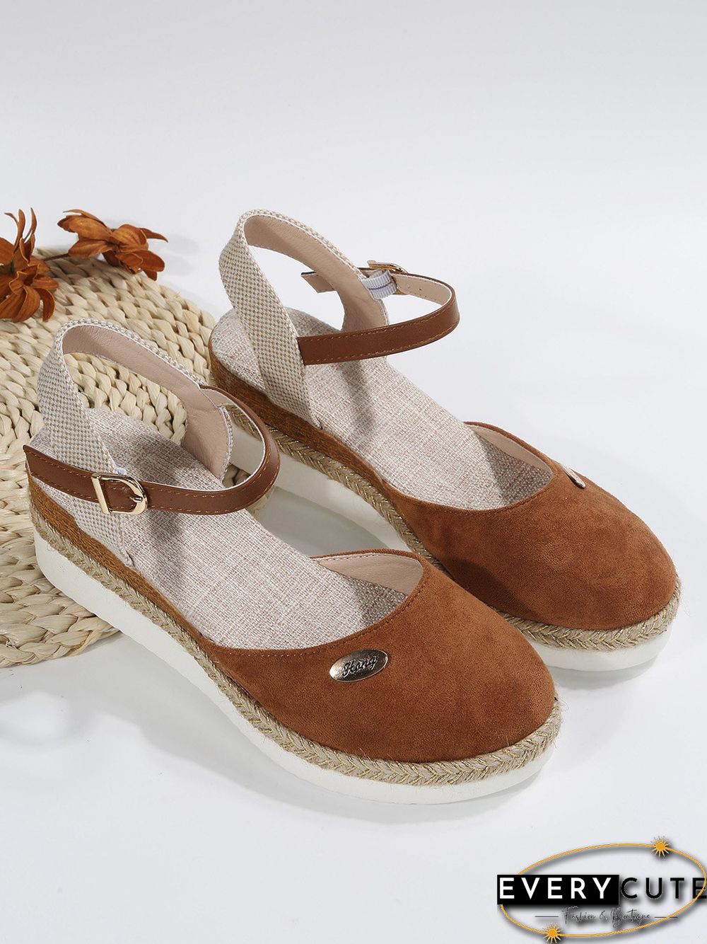 Women Color Block Summer Vacation Braided Non-Slip Block Heel Espadrille Sandals Adjustable Buckle EVA Wedges&Flatform