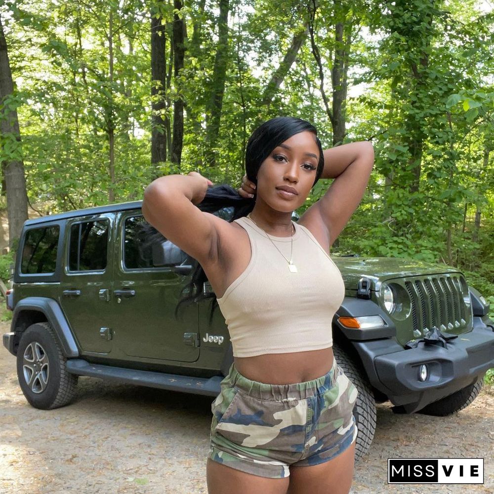 Summer New Arrivals Women High Waist Elasticated Pocket Streetwear Casual Camouflage Shorts