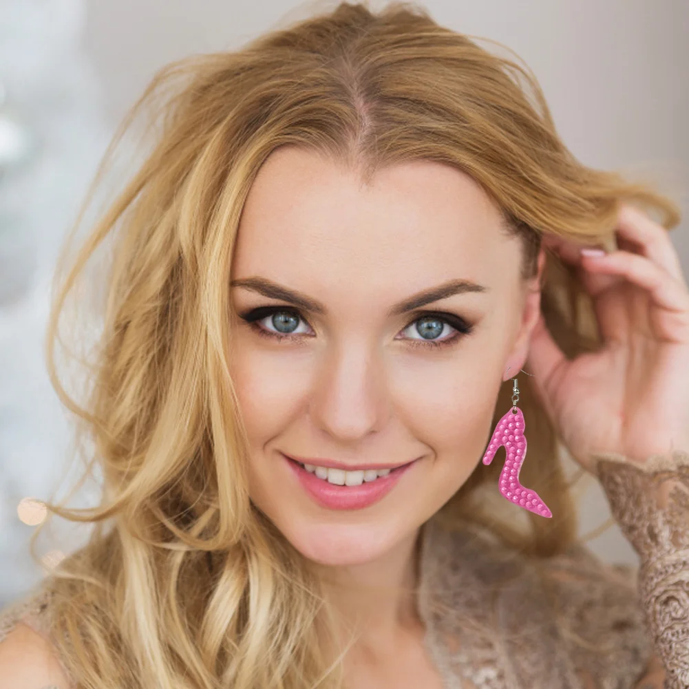 4Pairs DIY Pink Earrings Double Sided Holiday Diamond Art Earrings for Women