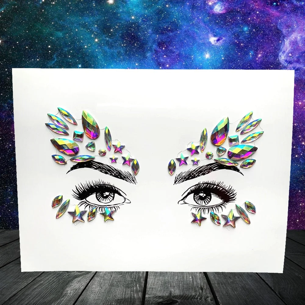 3D Flash Eye Gems Sticker Diamond Face Jewelry Acrylic Resin Drill Body Art For Party Show Rhinestone Forehead Eyebrow Eye Decor