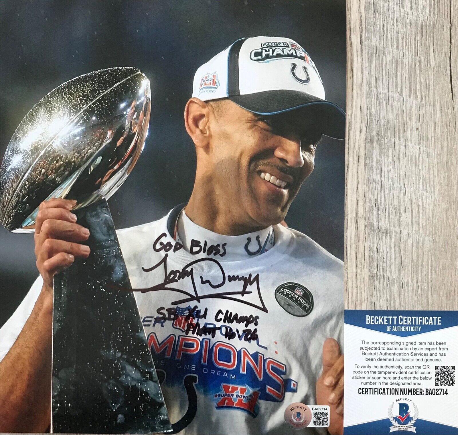 HOF!! Tony Dungy Autographed Signed INDIANAPOLIS COLTS 8x10 Photo Poster painting #2 Beckett BAS