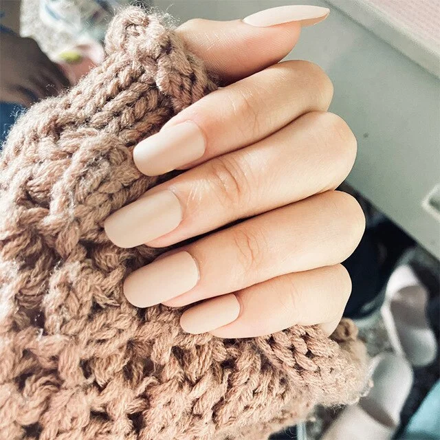 24pcs/box Khaki Pure Color Frosted Ballet matte Fake Nail press on Wearable Detachable Nail Tip Long Healthy full cover for Girl-Nail Inspo