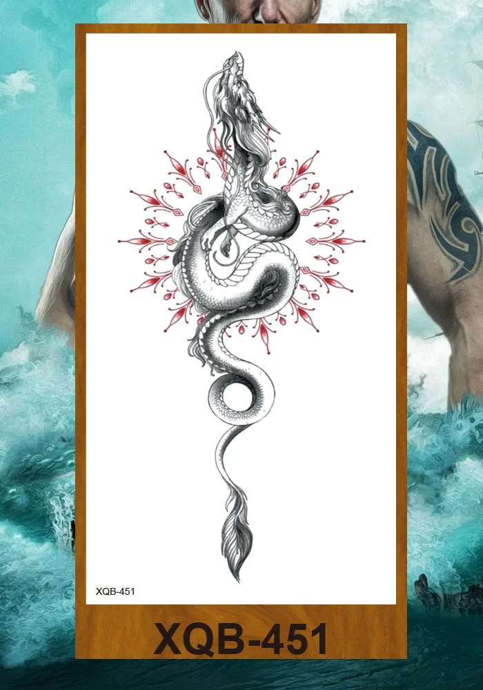 Temporary Tattoos Stickers Dragon Snake Tiger Totem Pterosaur Demon Beast Men Women Adult Girl Flower Arm Chest Fake Tatoo DIY