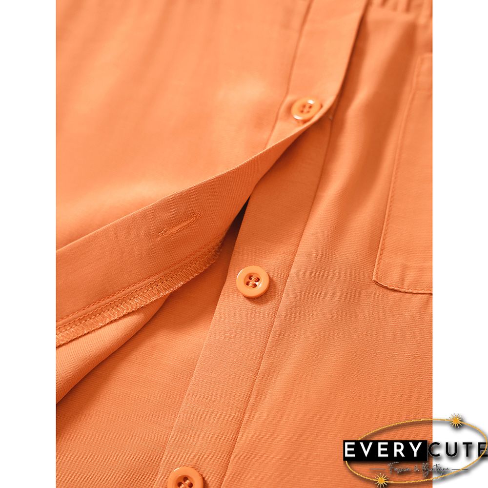 Orange Lapel Button Short Sleeve Pocket Shirt