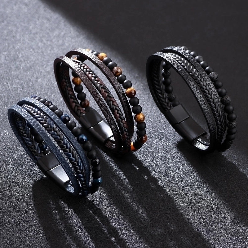 Hip-hop Solid Color Pu Leather Alloy Braid Men's Bracelets