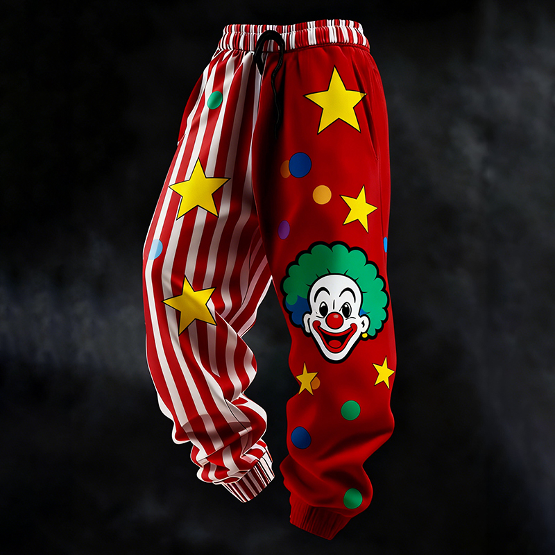 Men's Retro Clown Star Stripe Pattern Art Print Sweatpants elevenforest