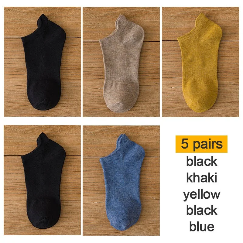 FINETOO 10pieces=5pair/lot Summer Cotton Man Short Ankle Socks Fashion Breathable Man Boat Socks Comfortable Casual Socks 38-44