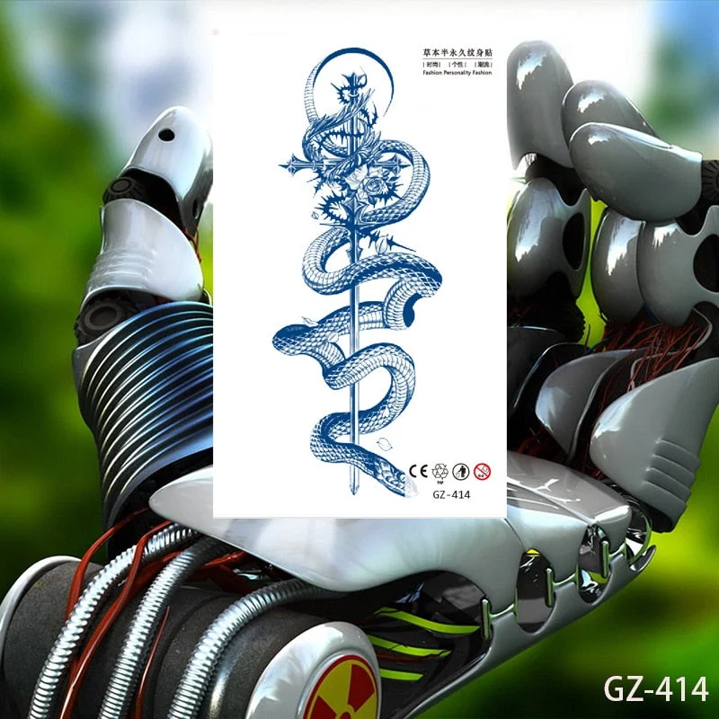 Temporary Waterproof Tattoo Stickers Seductive Snake Flower Ink Lasting Sexy Girls Arm Chest Waist Buttocks Realistic Fake Tatoo