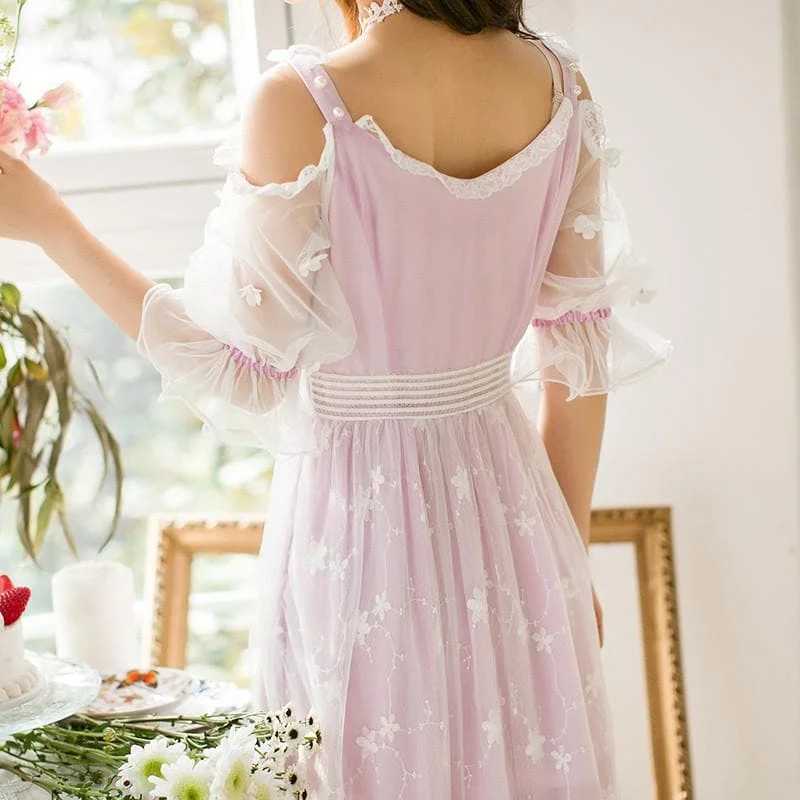 Purple Sweet Lace Gallus Princess Maxi Long Dress SP179230