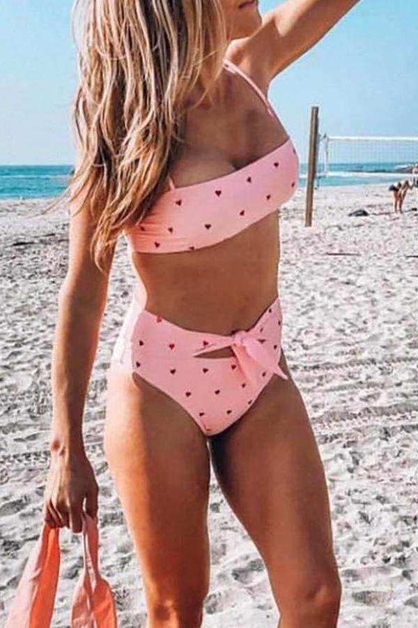Women Heart-shaped Print Sweetheart Girly Swimsuit-Allyzone-Allyzone