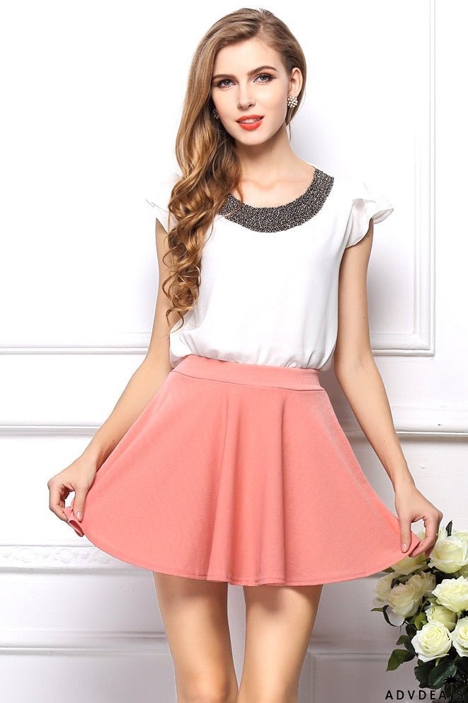 White Ruffle Trim Beaded Blouse