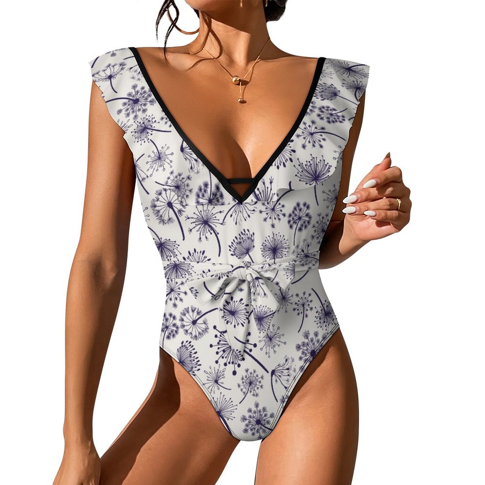 Women's Dandelion One Piece Swimsuits Sexy V Neck Bathing Suit