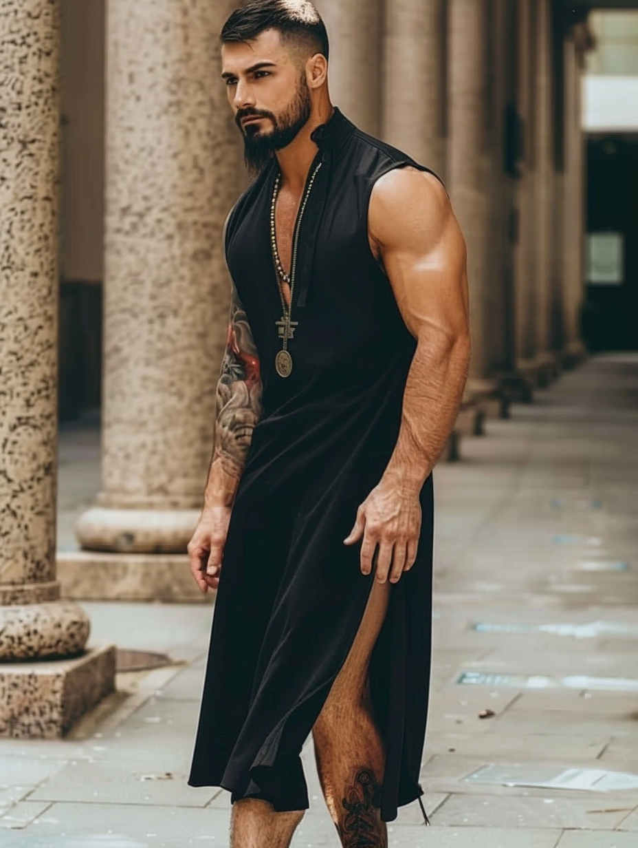 Men's V-Neck Split Stretchy Bodycon Maxi Dress