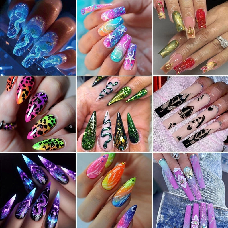 Retro Solid Color Star Starry Sky Leopard PVC Press-on Nails 1 Set