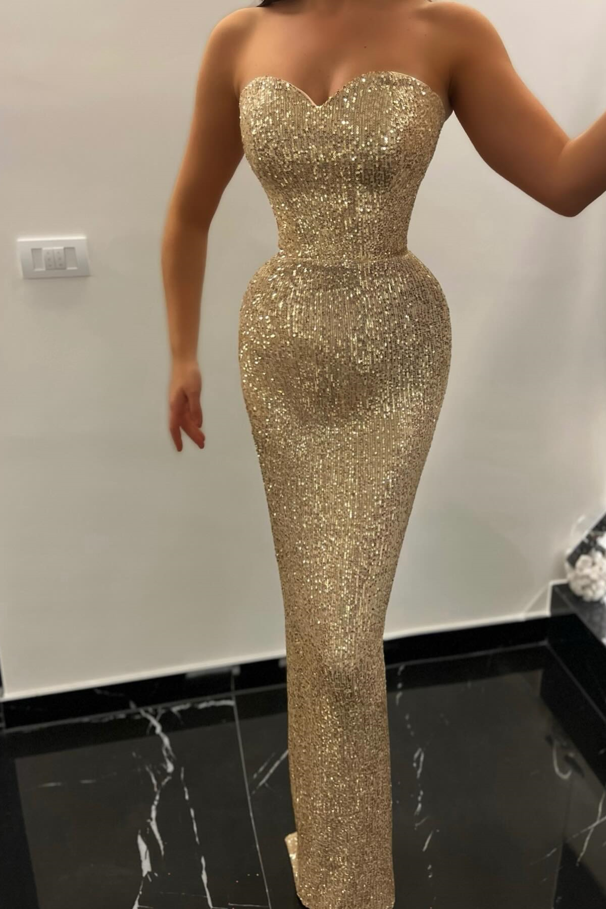 Dresseswow Sleveless Sweetheart Prom Dress Mermaid Long With Sequins