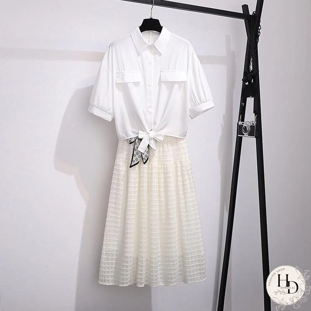 Basic Lace-Up Blouse+Plaid Skirt P10121