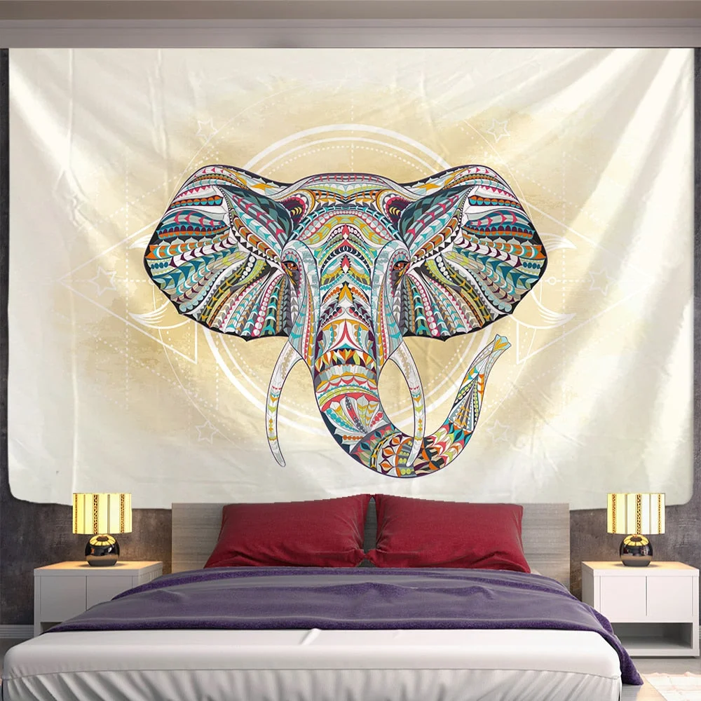 Colorful Pearl Elephant Tapestry 3D Mosaic Style Hippie Boho Wall Tapestries Mandala Fabric  Mat Living Room Decor