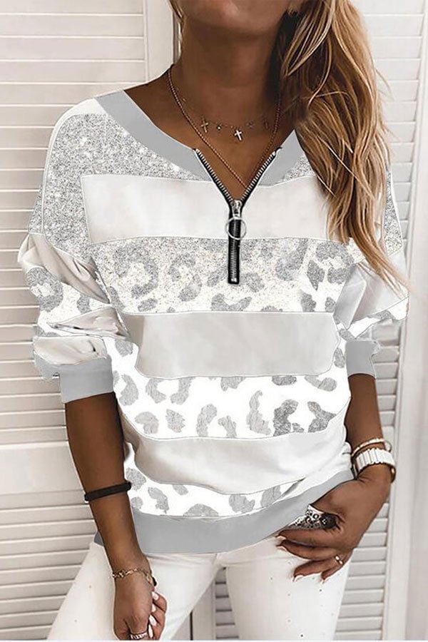 Leopard Print Classic Zip Through Sweatshirt