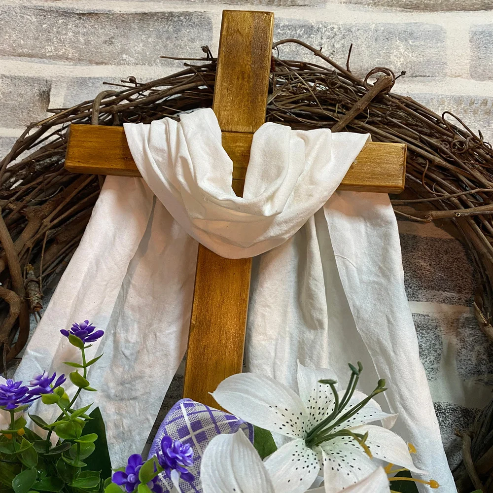 Easter Cross Wreath Ornament Door Hanging Decoration