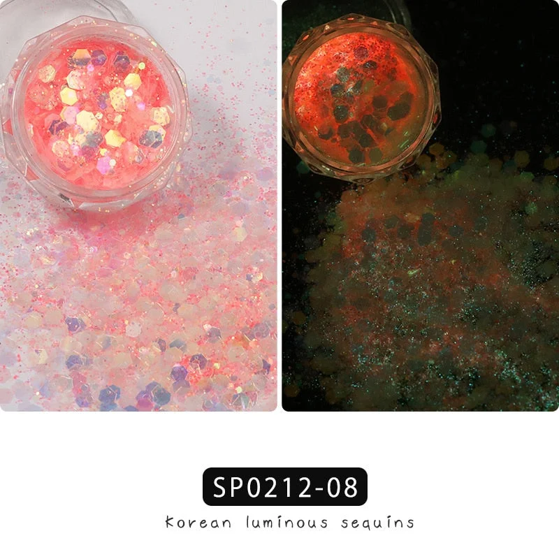 1 Box Luminous Nail Glitter Neon Hexagon Fluorescent Flake Glow in the Dark Sequin Nails Art Decorations Manicure Accessories-Nail Inspo