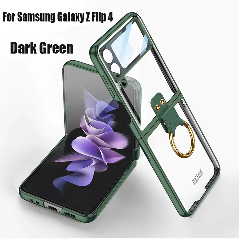 For Samsung ZFlip4 Shell Film Phantom Ring Personality Pure Color Simple Transparent PC Hard Case Phone Case