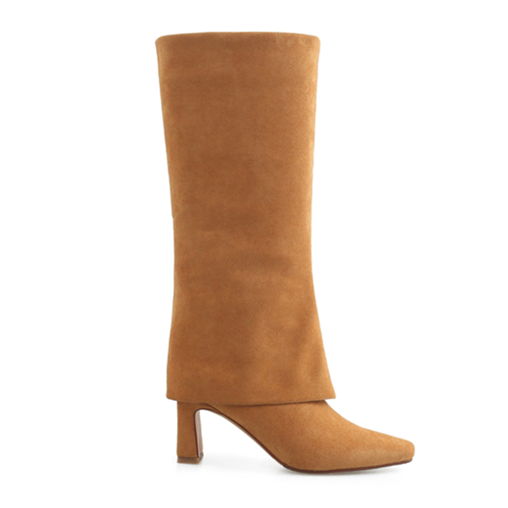 70mm Block Heel Mid-tube Fashion Boots Light Caramel Suede-vocosishoes