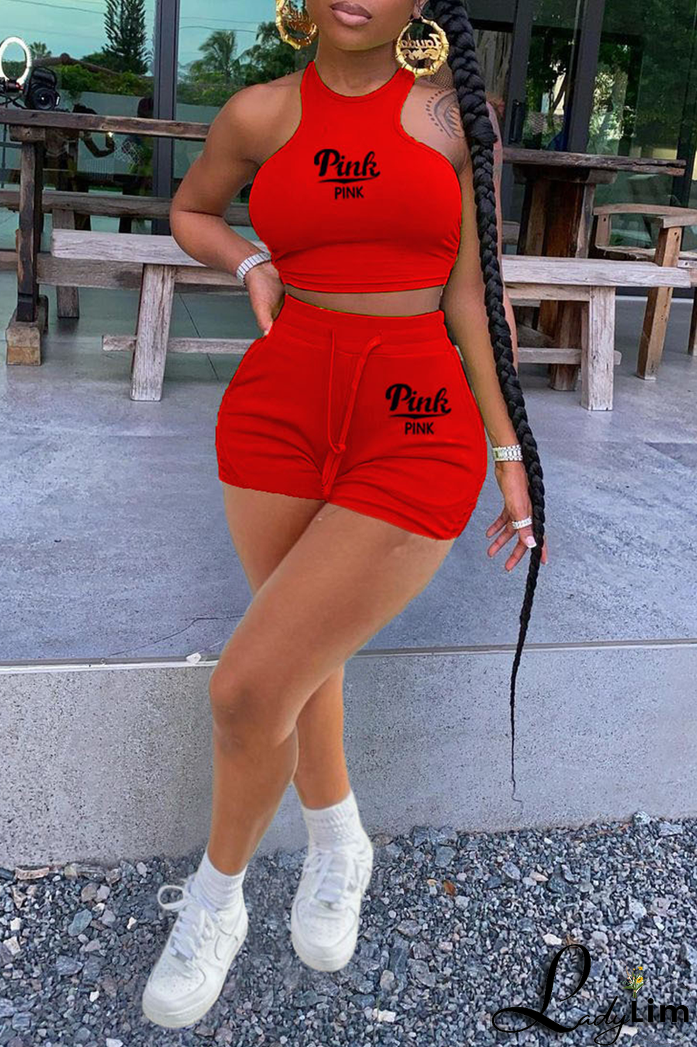 White Fashion Print Patchwork O Neck Sleeveless Two Pieces