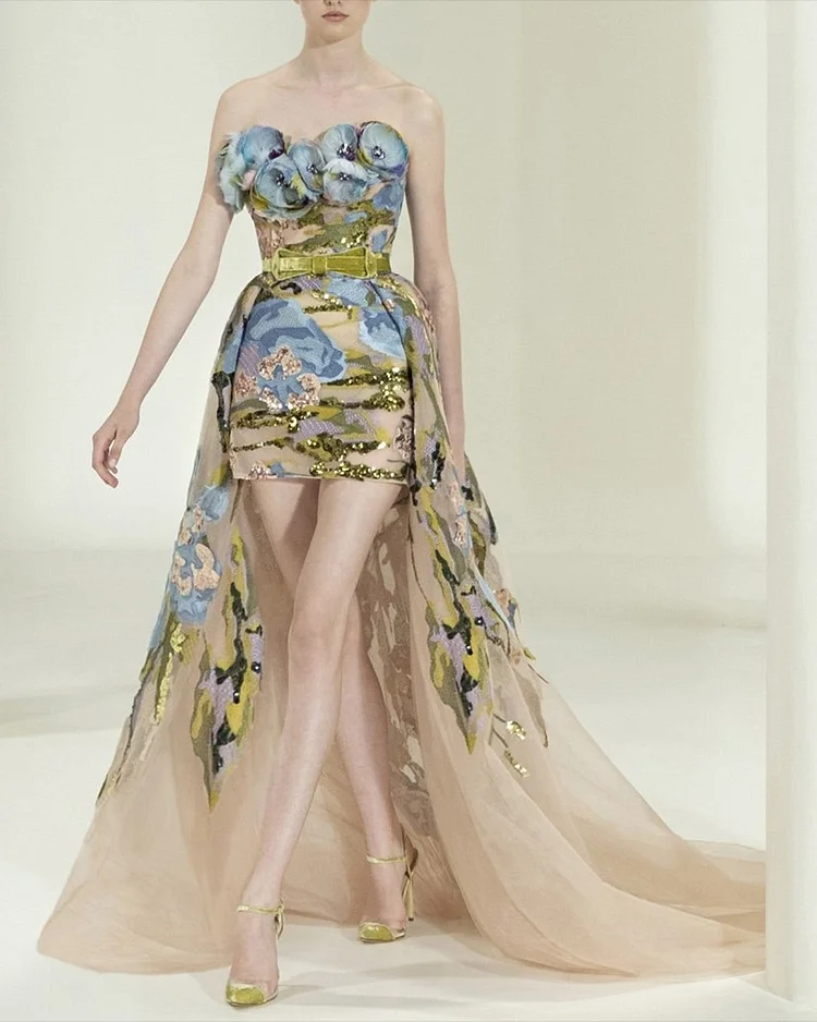 Women' Tube Top Irregular Embroidery Dress ​