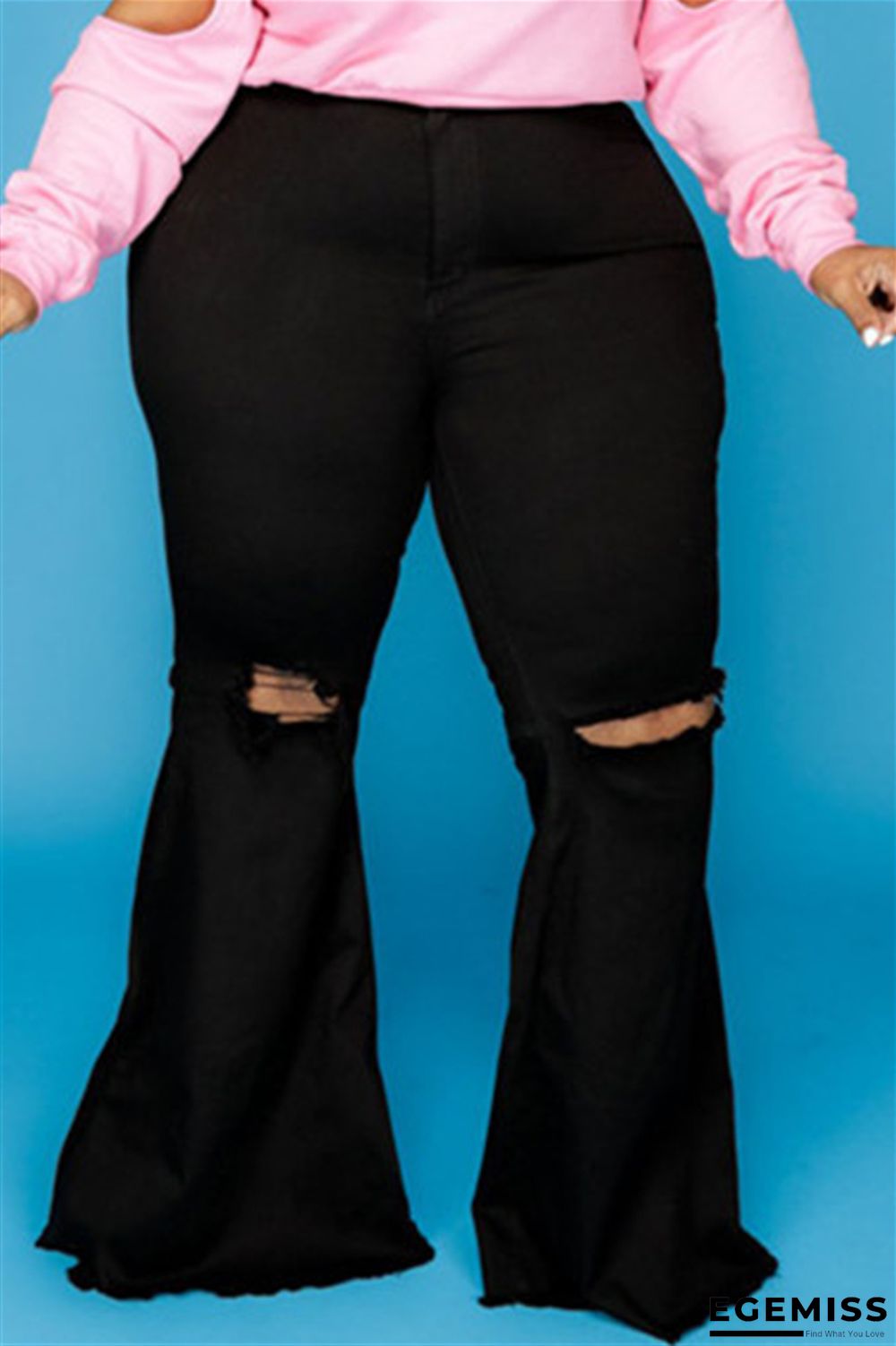 Black Fashion Casual Solid Ripped Plus Size Jeans | EGEMISS